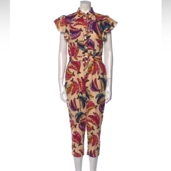 FARM Rio Pants - FARM Rio Banana Bunch Frilled-Sleeve Multicolor Jumpsuit